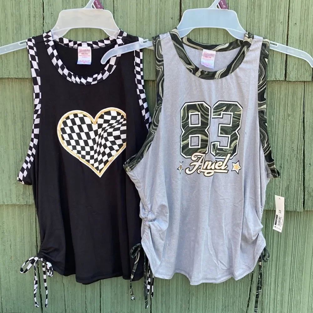 WOMEN'S Juniors Graphic Heart Comfy Soft Tank Tops 2-Pack Size XXL